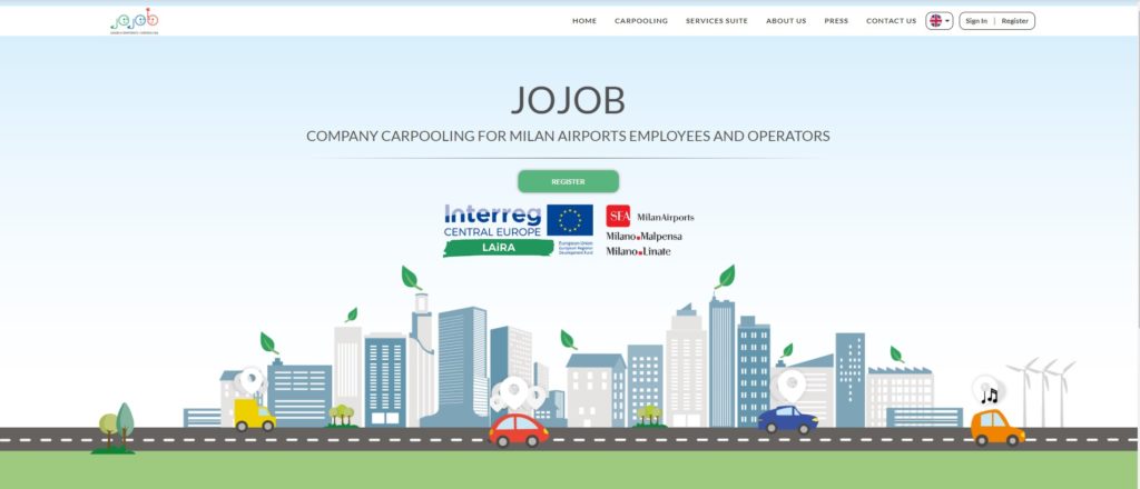 Jojob home page, company carpooling for SEA sustainable airports